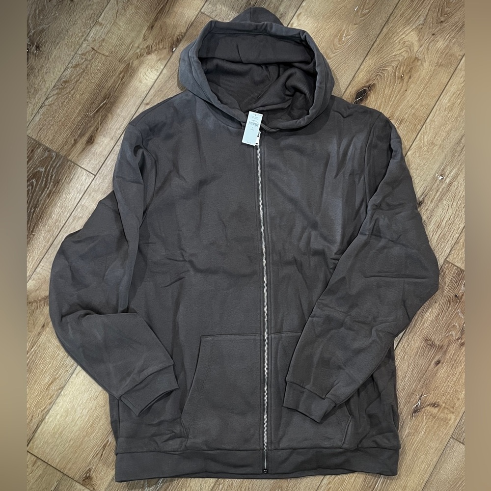 Men’s Xl T- GAP- Thermal Lined Zip Up Hoodie- Grey/Taupe
